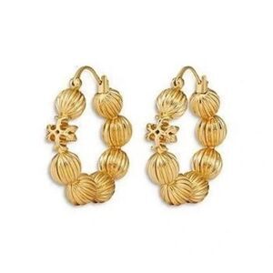 NWOT Tory Burch Gold Roxanne Fluted Bead Hoop Earrings